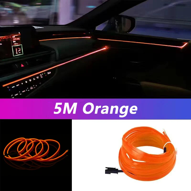 5M Car Interior Led Strip Light Neon EL Wiring Decorative Lamp For Auto DIY Flexible alternate view