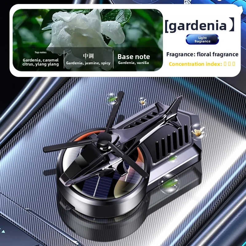 Solar Car Perfume | Long-Lasting Helicopter Air Freshener with Odor Removal close-up view