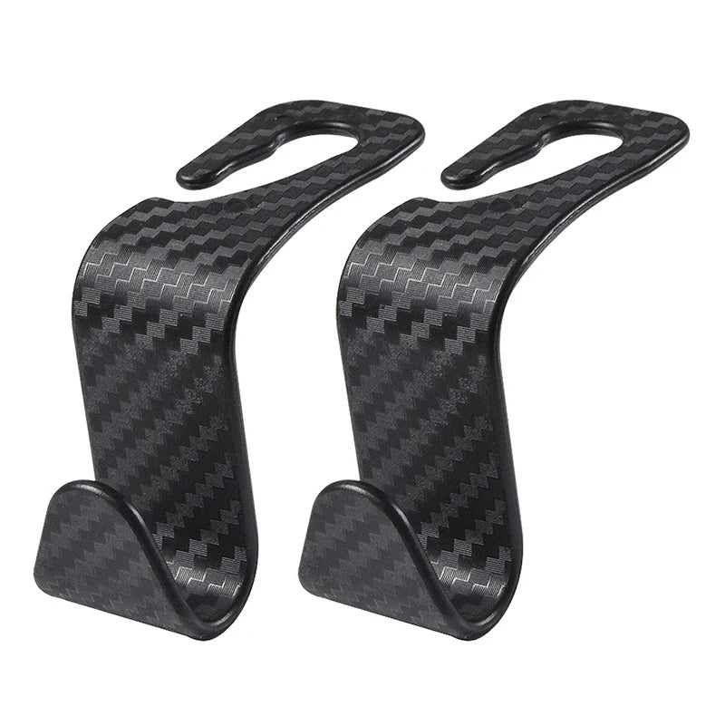 4Pcs Carbon Fibre Hook Car Seat Headrest Hook Auto Back Seat Organizer Hanger Handbag close-up view