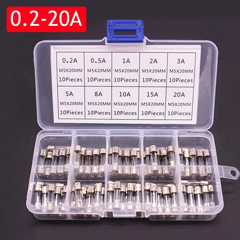 100/72pcs Car Fast-blow Glass Fuses Car Glass Tube Fuses 0.2-20A 0.5-30A Assorted Kit lifestyle view
