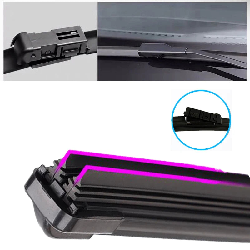 Car Windshield Wiper Blades | Universal Soft Double Layer Rubber Frameless Bracketless close-up view