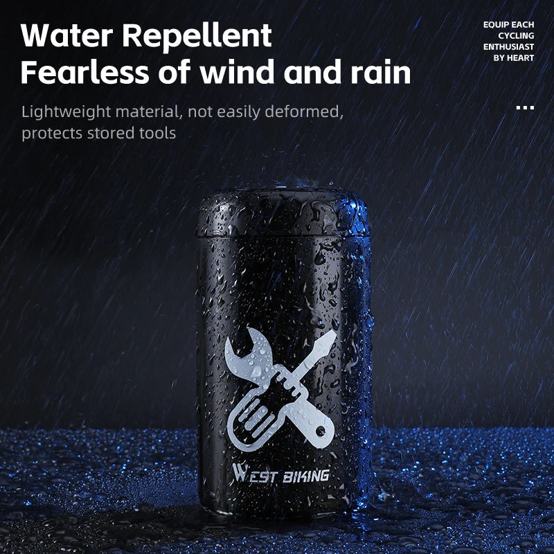 WEST BIKING Bicycle Repair Tool Storage Capsule Portable Waterproof Toolkit With Water close-up view