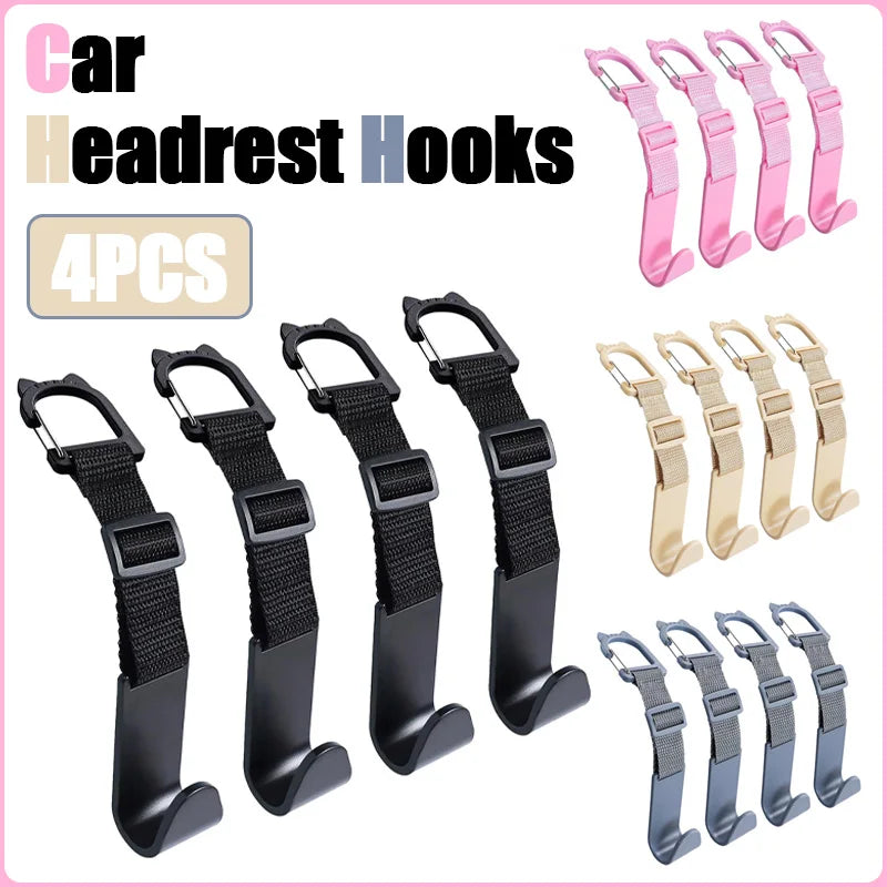 4PCS Car Headrest Hooks Rear Seat Back Storage Hanger
