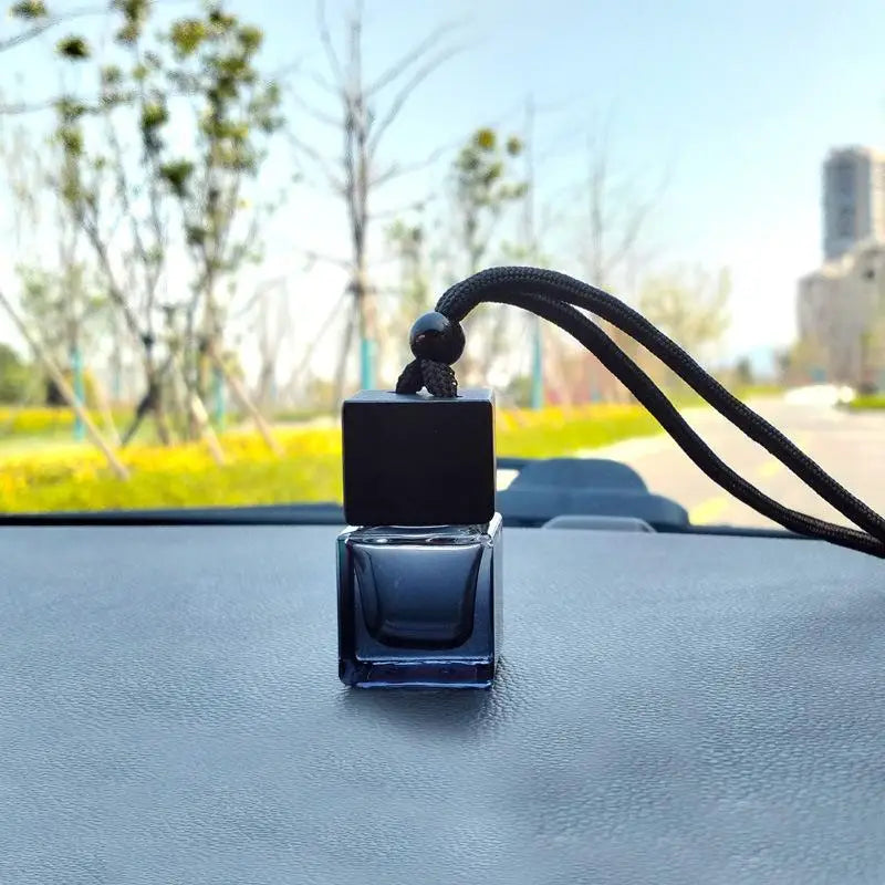 Square Glass Car Perfume Bottle Pendant | Empty Essential Oil Diffuser detail view