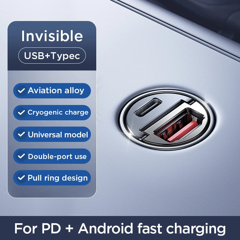 Joyroom 125W Pull Ring Car Charger USB Type-C Dual Fast Ports Fast Charging Mini Car alternate view