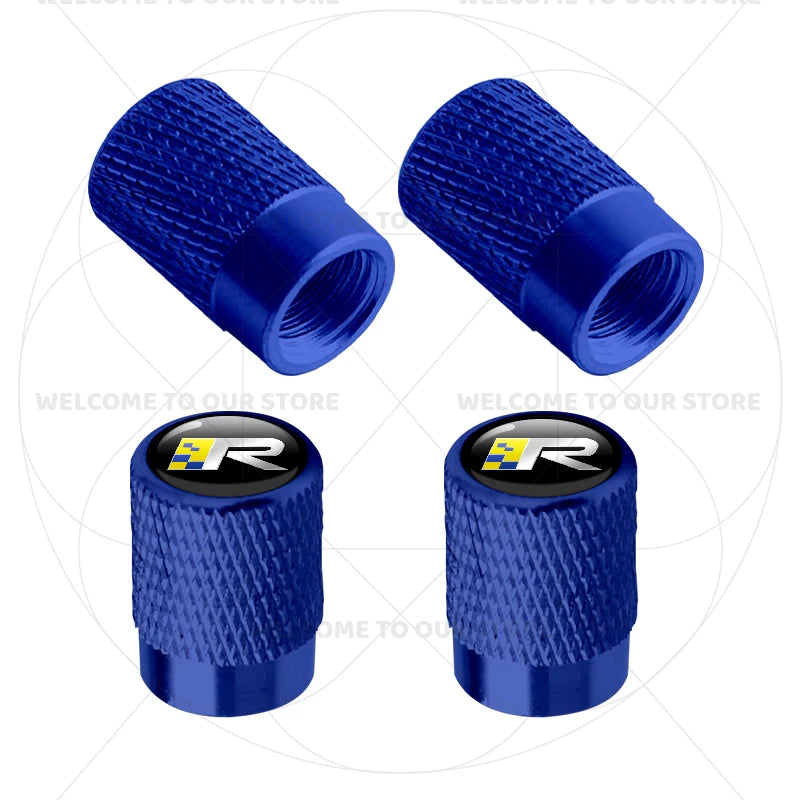 For Volvo R Design Emblem Aluminum Tire Valve Caps | 4-Pack Dust Covers close-up view