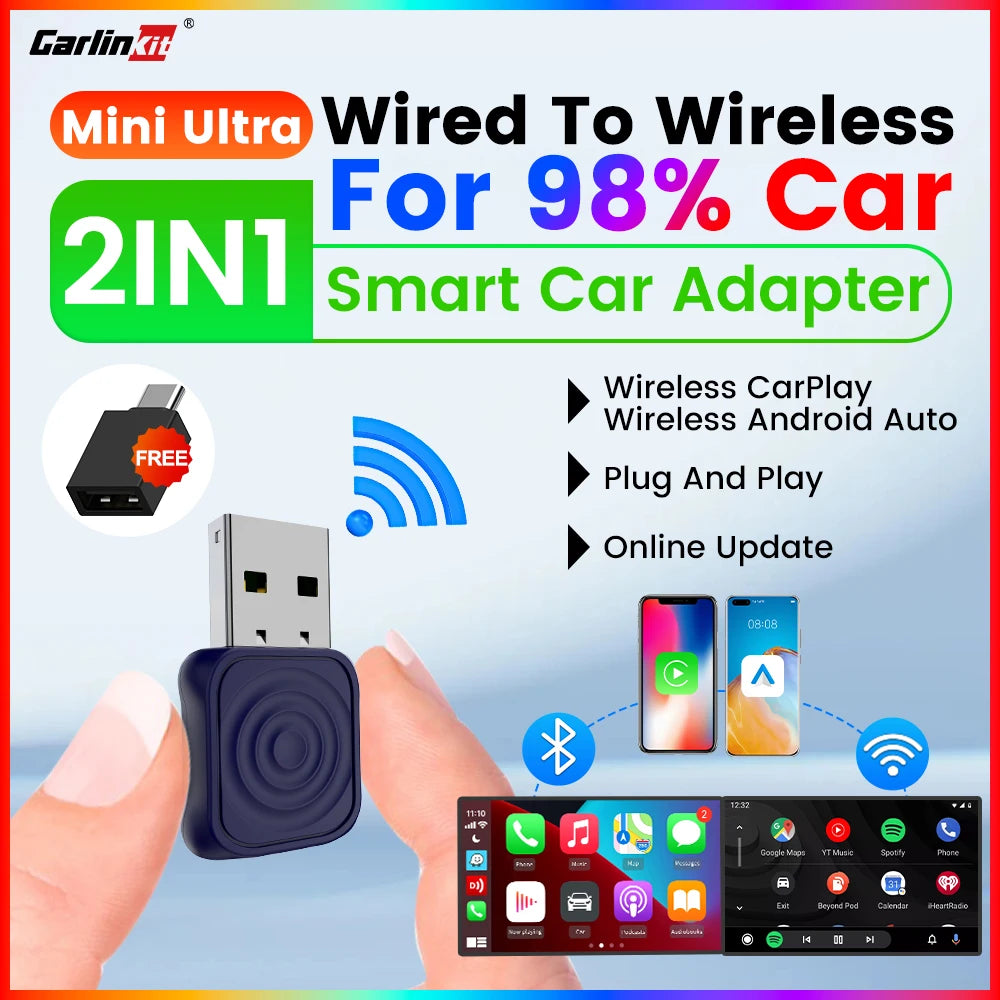 Mini Ultra CarlinKit 5.0 Wired To Wireless Adapter Wireless Android Auto Wireless CarPlay USB Dongle