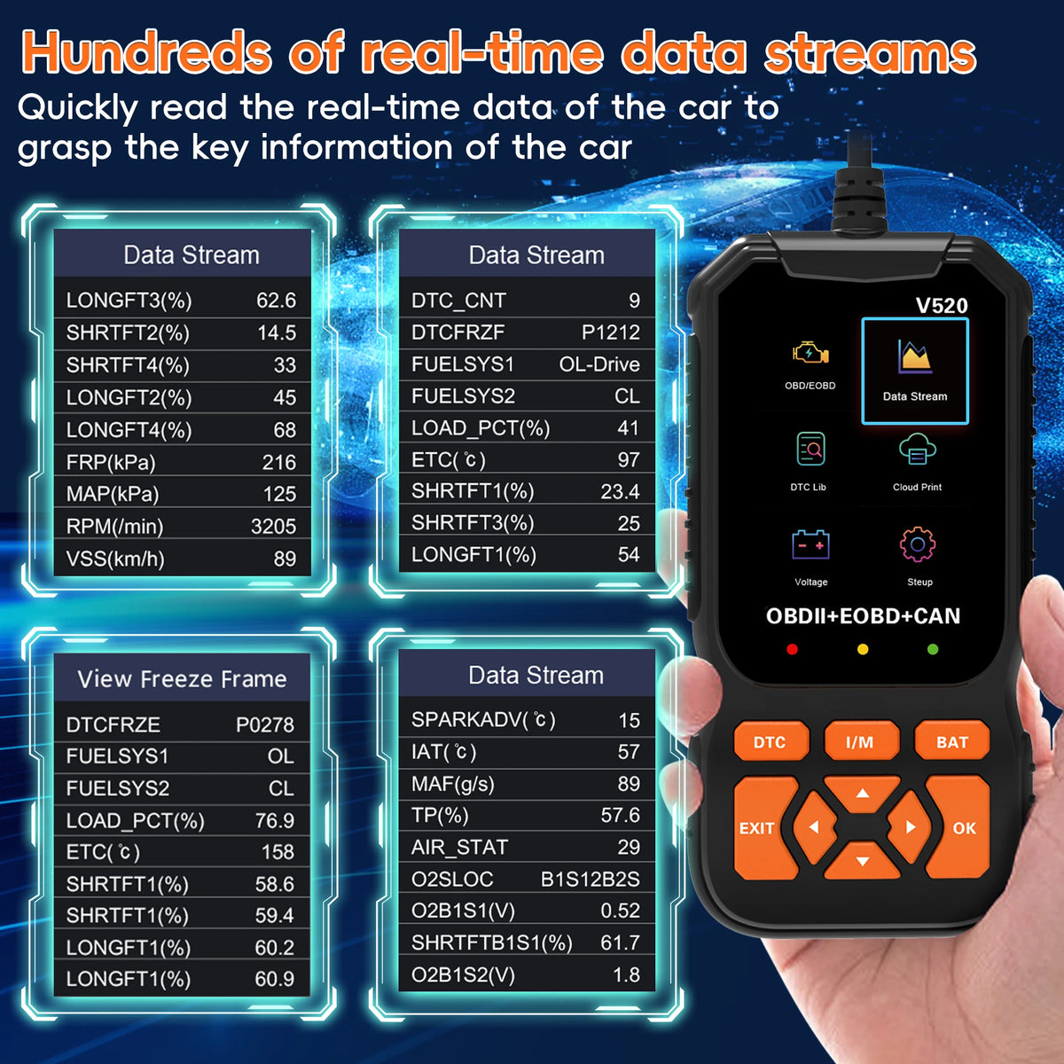 OBD2 Scanner Diagnostic Tool Code Reader for All OBDII Cars | Read & Clear Engine Codes, Live Data Stream, Battery Test, I/M Readiness, O2/EVAP Test, OBDII/EOBD