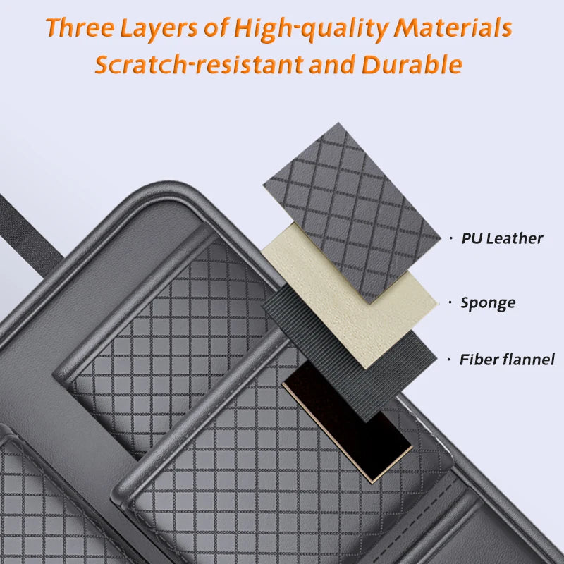 Car Seat Back Organizer with Tissue Holder, Rhombic Pattern Leather Storage Bag close-up view