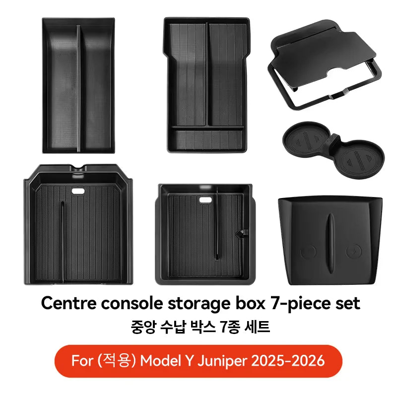 For Tesla Model 3/Y/Highland/Juniper 2026 Center Armrest Hidden Storage Box | Cup Hold close-up view