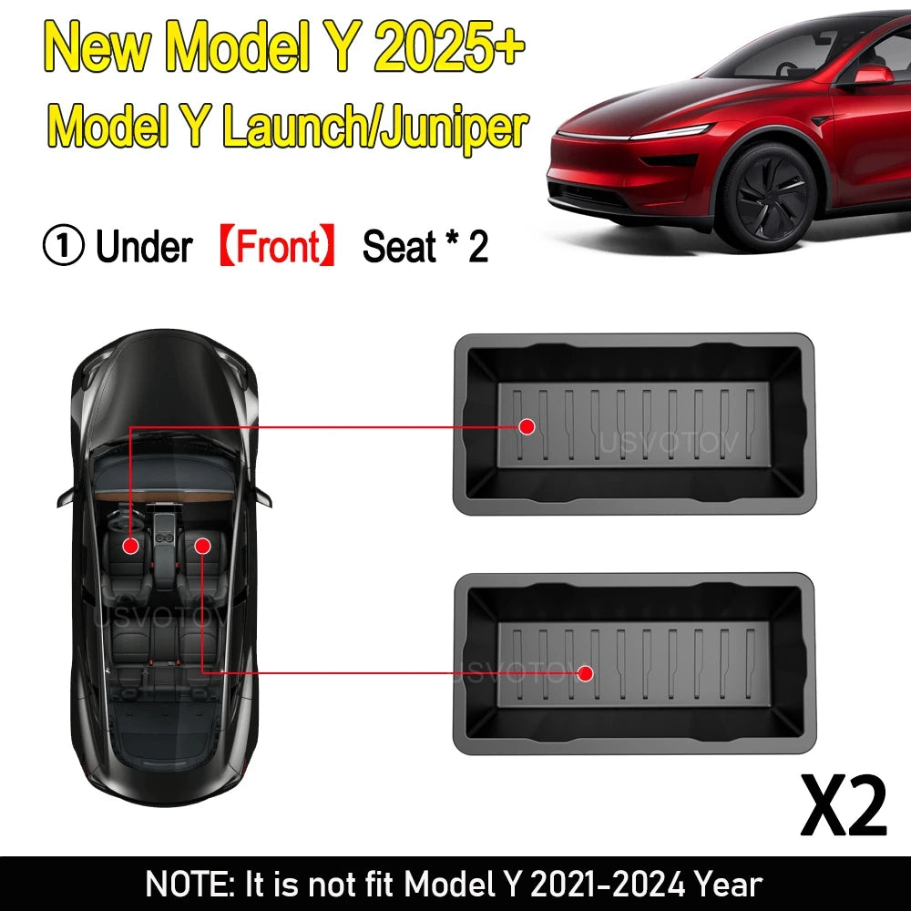 Tesla New Model Y Juniper 2025+ Seat Storage Box – Center Console Organizer Bins (Fro alternate view