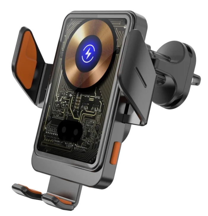 Car Unicersal Air Vent Electric Rotating Opening Closing Phone Holder 15W Wireless Cha close-up view