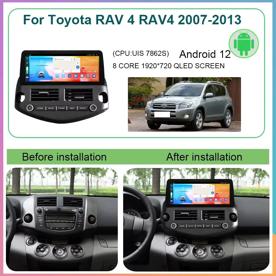 Carplay Auto Android 14 Car DVD Player GPS Navigation for Toyota RAV4 2007-2012 | 12.3" detail view