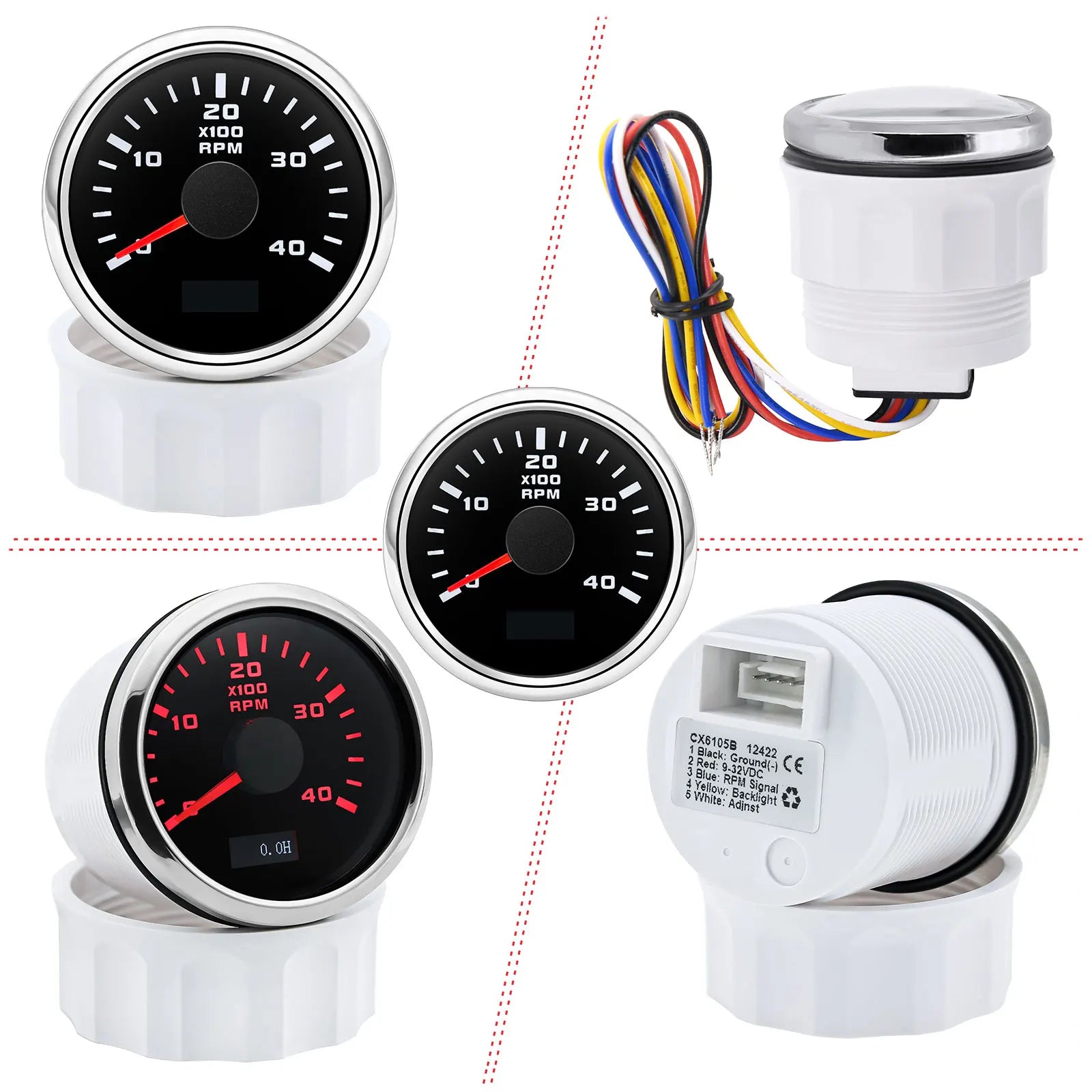 2" 52mm Tachometer Gauge | Red Backlight RPM Meter for Car Boat Marine 12V 24V lifestyle view