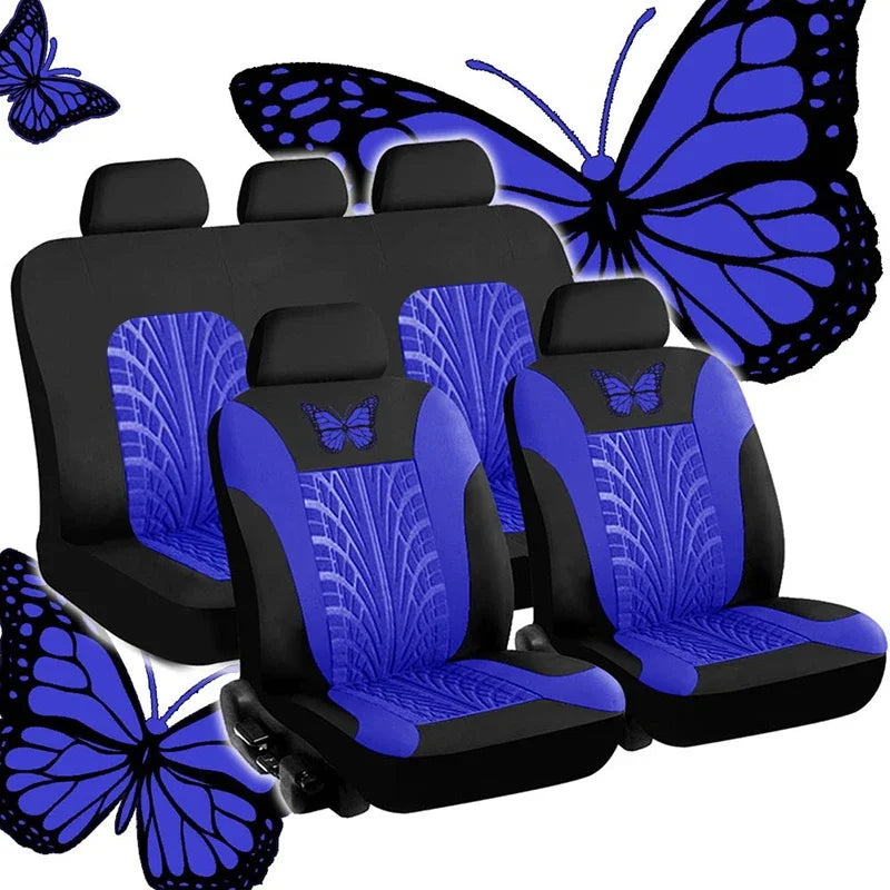 Car Seat Cover Full Set Universal Polyester Butterfly Pattern Embroidery alternate view