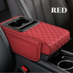 PU Leather Car Center Console Armrest Pad with Dual Pockets, Removable ABS Dual Cup Holder, 20 cm / 7.87 in. Wide