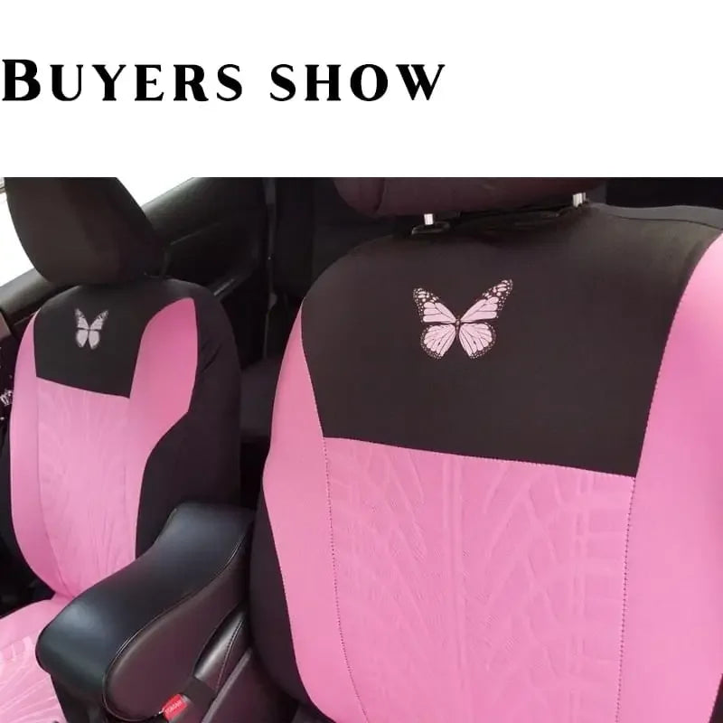Car Seat Cover Full Set Universal Polyester Butterfly Pattern Embroidery detail view