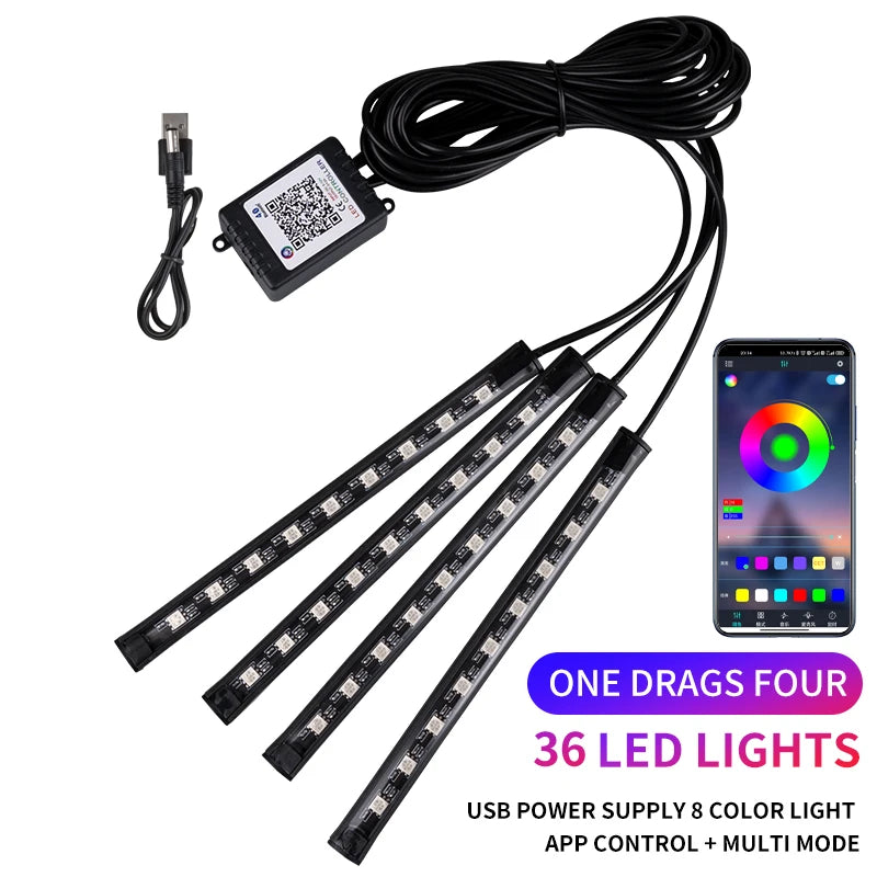 Neon LED Car Interior Ambient Foot Strip Light Kit Accessories RGB Backlight Remote A alternate view