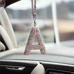 Letter Butterfly Knot Clay Car Interior Accessories Hanging Ornament Women's Rhinestone Car Rearview Mirror Pendant Drop