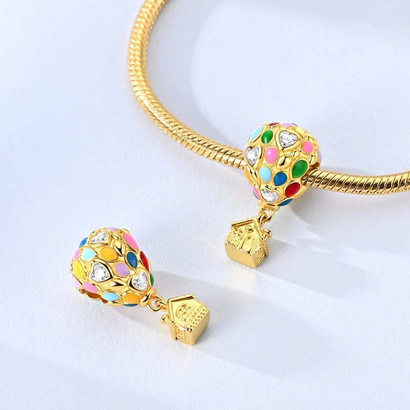 925 Sterling Silver Gold Plated Charms Bead Plane Bow Cross Cat Dangle Fit Original Brac detail view