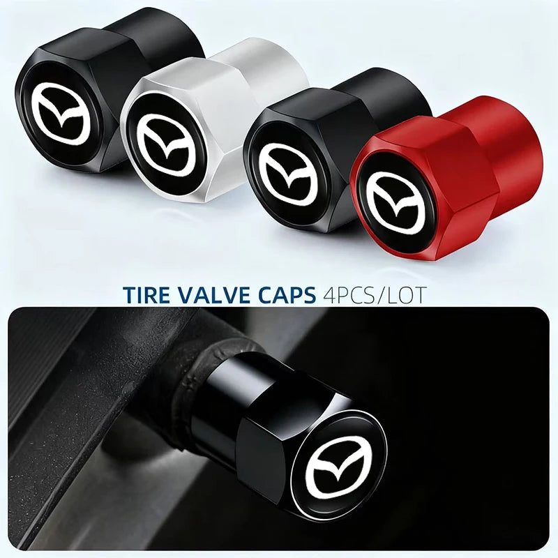 4Pcs 3D Metal Tire Valve Caps | Mazda Compatible Car Tyre Air Stem Covers