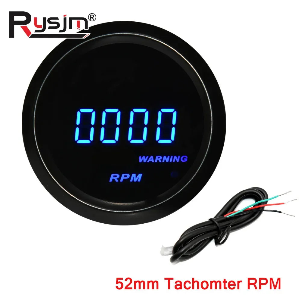 52mm Car Digital Water Temp Oil Temp Turbo Boost Gauge PSI BAR Oil Pressure Gauge Voltmeter Tachometer RPM Meter Holder Optional