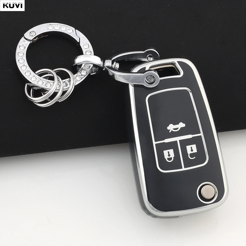 TPU Car Flip Key Case Cover Shell For Chevrolet Cruze Aveo Trax Sail Malibu Captiva Op close-up view
