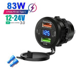 New Car USB Charger PD3.0 & QC3.0 Fast Charging Socket with Voltmeter On/Off Switch 12/2 detail view