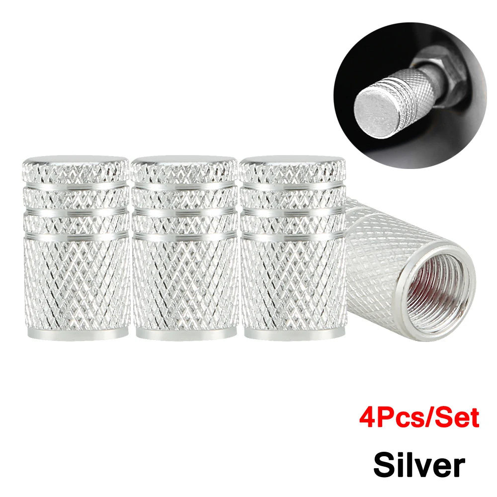 DSYCAR 4Pcs Silver Aluminum Knurling Tire Valve Stem Caps | US Schrader Compatible additional angle