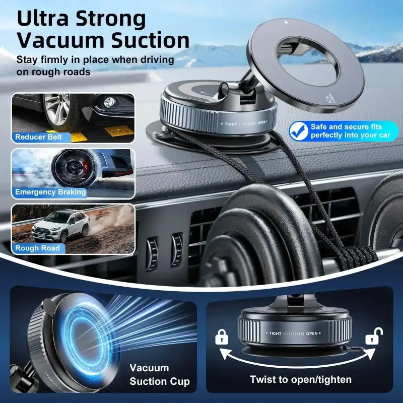 Magnetic Vacuum Phone Bracket | 360° Adjustable Car Holder with Strong Suction Cup detail view