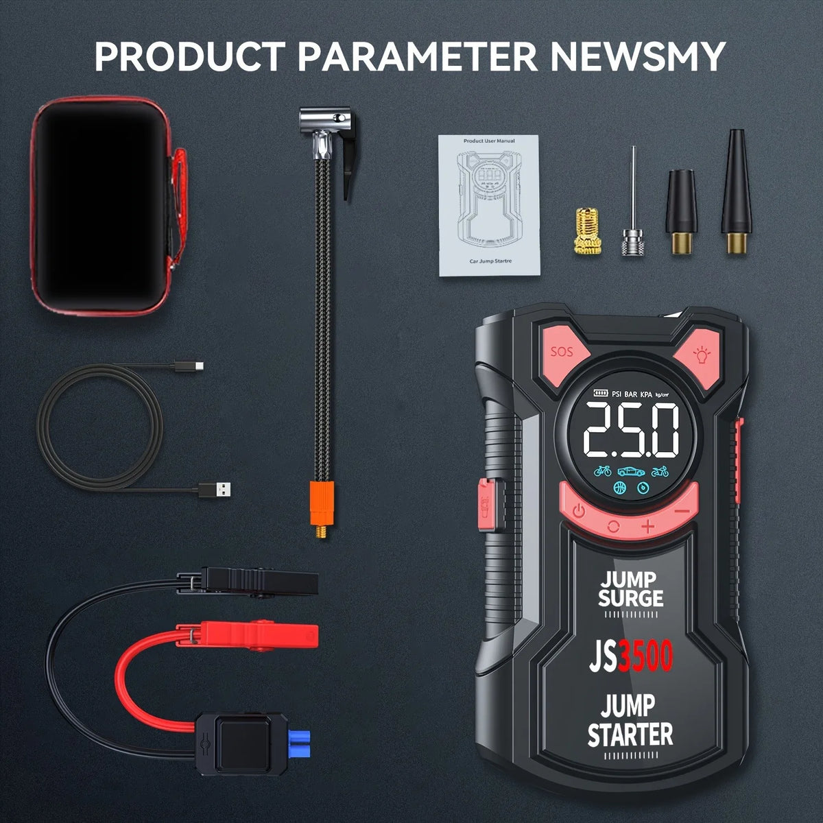 PAIVIROKU 5-in-1 Jump Starter with Air Pump 3000A Peak Starter Box 150PSI Battery Pack with Digital Tire Inflator Car Battery Jump Starter