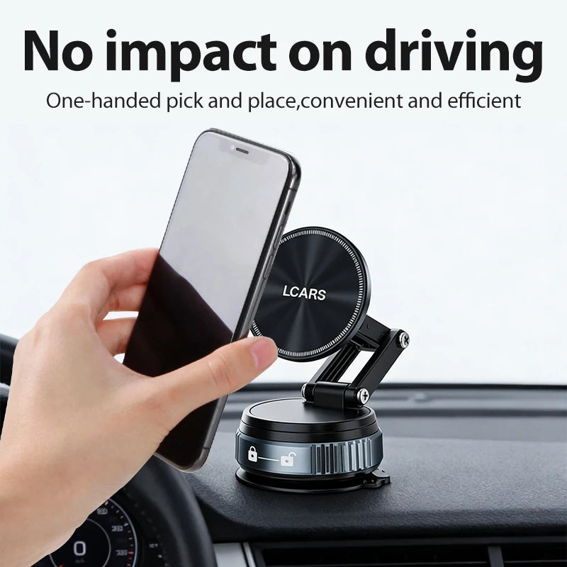 Lcars Car Phone Holder, 360-Degree Rotating Magnetic Head with Dual-Mode Vacuum Suction, Foldable Design for Car Dashboard, Compact Size for Easy Storage, Stylish Appearance, Durable Structure, Suitable for Multiple Use Scena