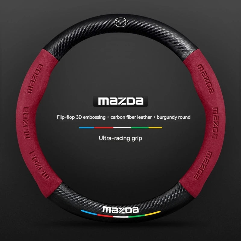 Carbon Fiber Suede Car Steering Wheel Cover | Compatible with Mazda 3 5 6 CX5 CX8 MX5 RX detail view