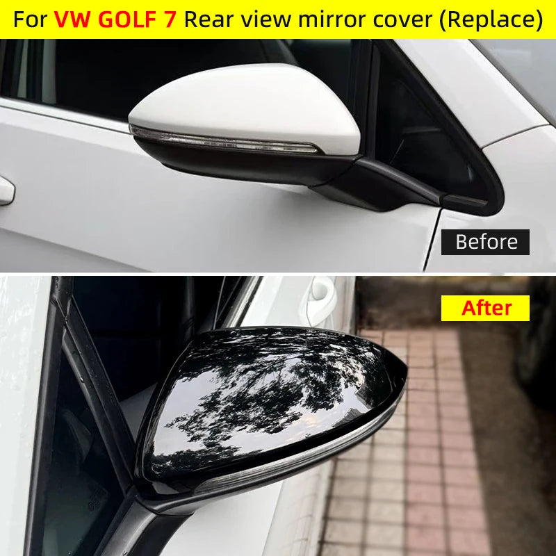 Rear View Mirror Cover Original car replacement For VW Golf 7 MK7 7.5 GTI For Touran 2012-2020 Bright Black Mirror Case Car Acce