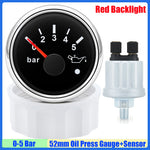 52mm Oil Pressure Gauge with Alarm Red LED | 0-5 Bar 0-10Bar Oil Press Meter with Sensor detail view