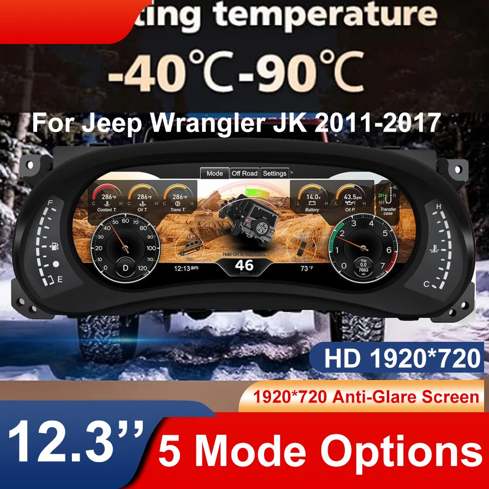 Digital Instrument Cluster Display for Jeep Wrangler JK 2011-2017 | 12.3 Inch HD Sp additional angle