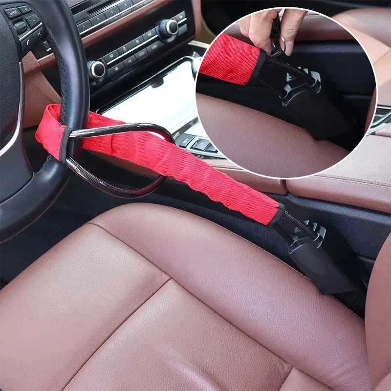 Heavy Duty Steering Wheel Lock Anti Theft Cut Resistant Retractable Cable Seatbelt Fa alternate view