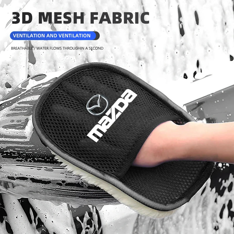 Car Plush Cleaning Gloves | Thickening Wool Wash Towel for Mazda close-up view