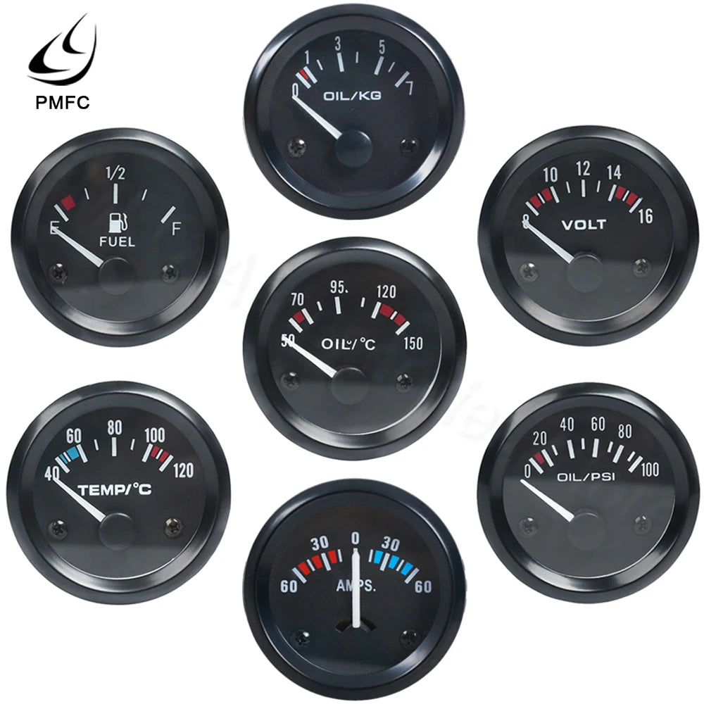 Car Gauge Set 52mm 12V | Water Temp Oil Temp Oil Press Fuel Volts Ammeter