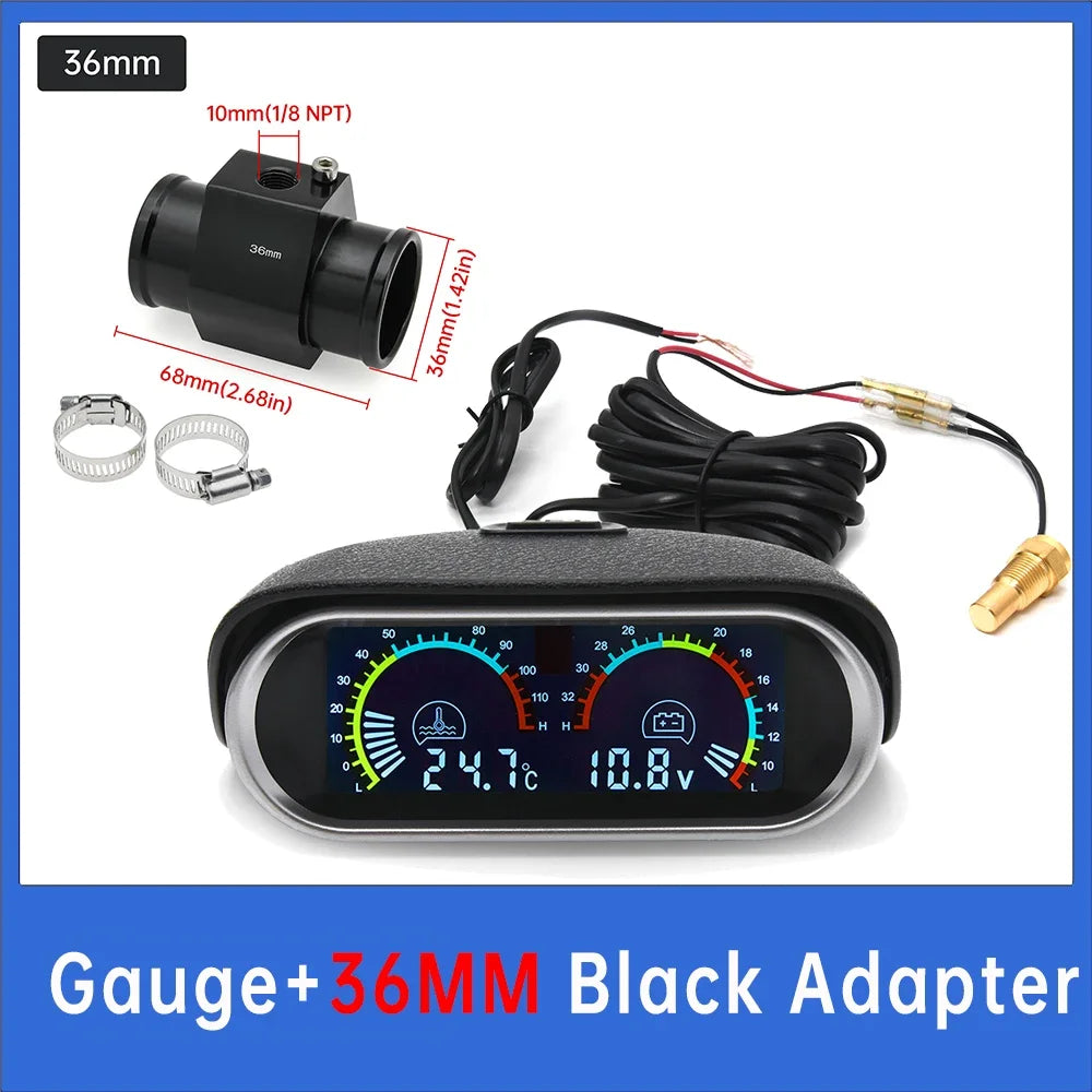 2 in 1 LCD Digital Display Voltmeter and Water Temp Gauge | Universal Car Truck Gauge close-up view