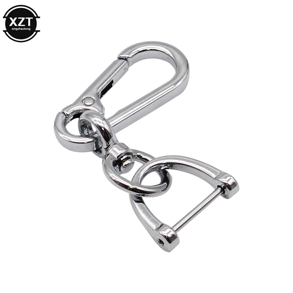 Car Keychain 360 Degree Rotating Horseshoe Buckle Leather Rope Key Chain detail view