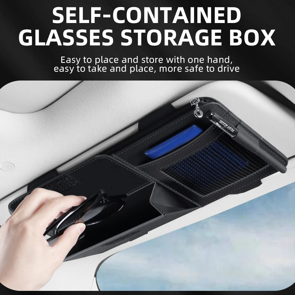 Car Sun Visor Organizer with Glasses Holder, Card & Pen Pockets