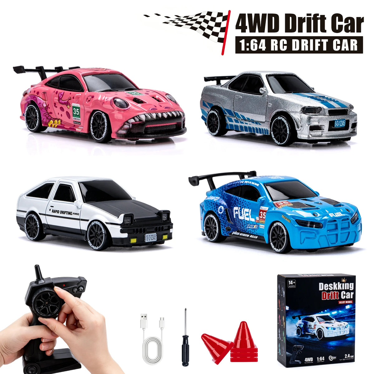 1/64 Drift RC Car with LED Lights 2.4G Remote Control