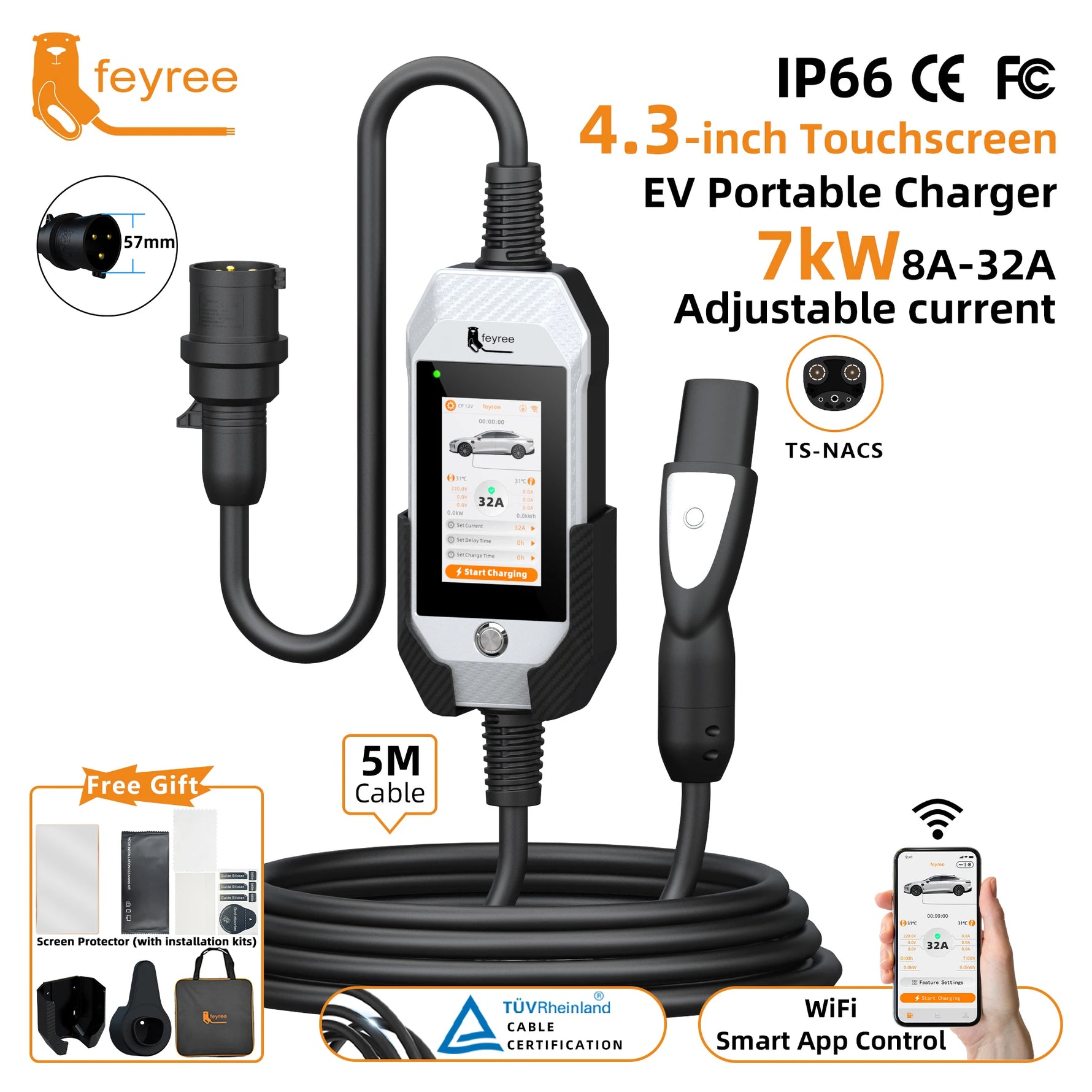 feyree 4.3 Inch Touch Screen Portable EV Charger | 7kW 32A Smart WiFi for Tesla lifestyle view
