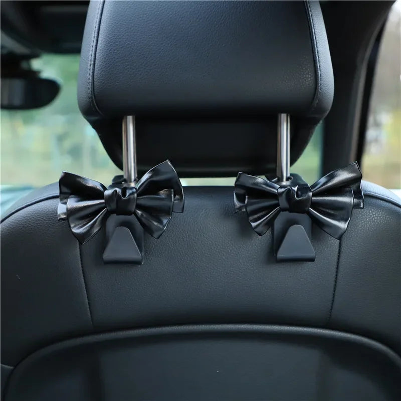 Car Seat Back Bowknot Purse Hook Leather Holder close-up view