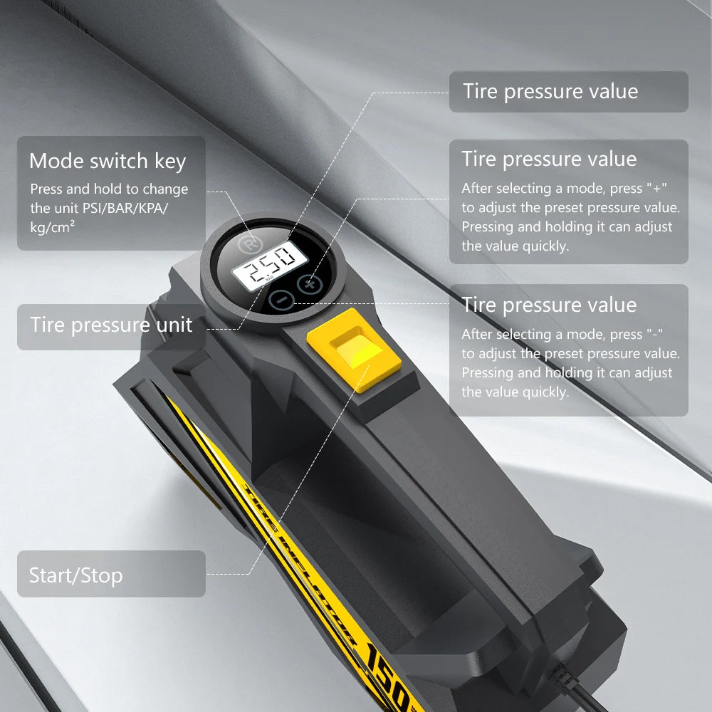 CARSUN Corded Portable Car Air Pump 12V 150PSI | Electric Tire Inflator with LED Ligh lifestyle view