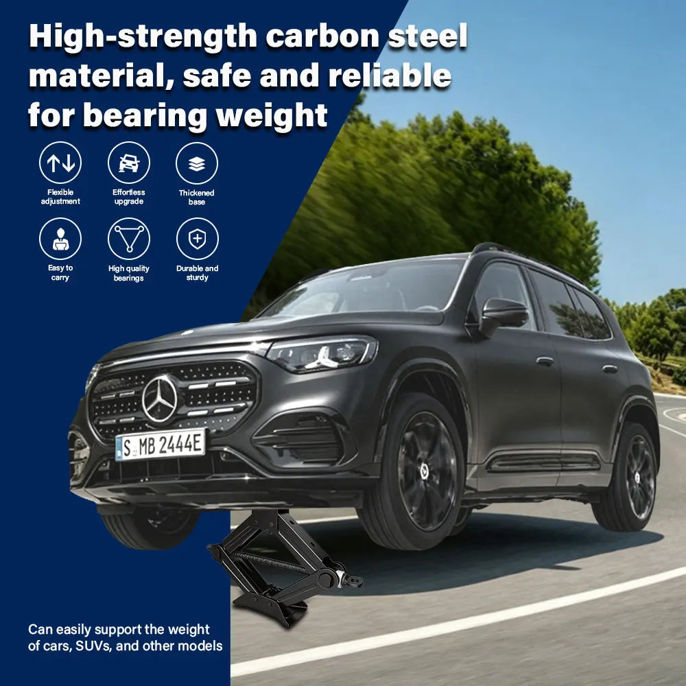 1.5T/2T Car Scissor Jack Auto Emergency Crank Lift Stand Labor-Saving Repair & Tire Replacement Tool