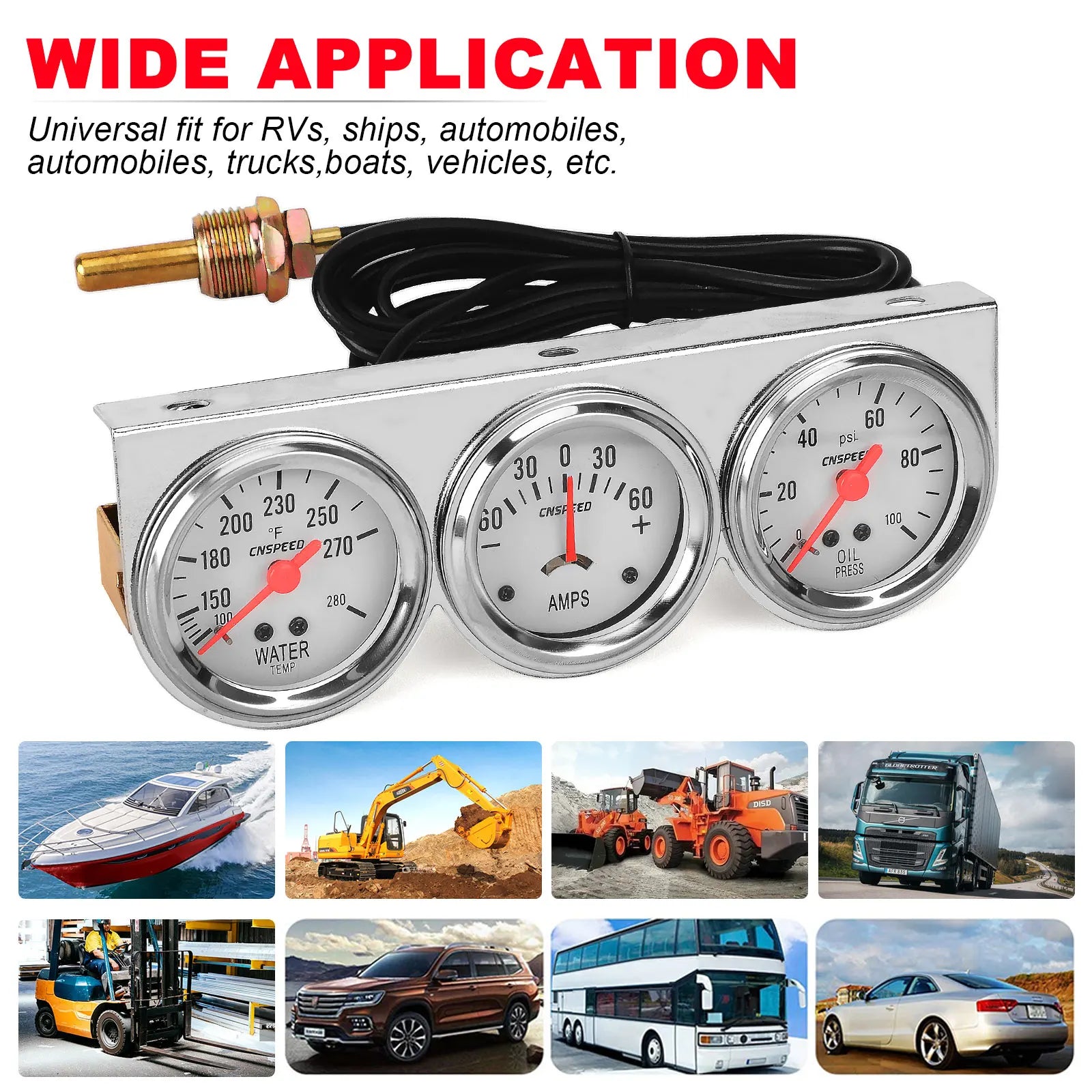 Oil Pressure Water Temp Voltmeter 3 in 1 Gauge Kit | 52mm Triple Gauge Mechanical C additional angle