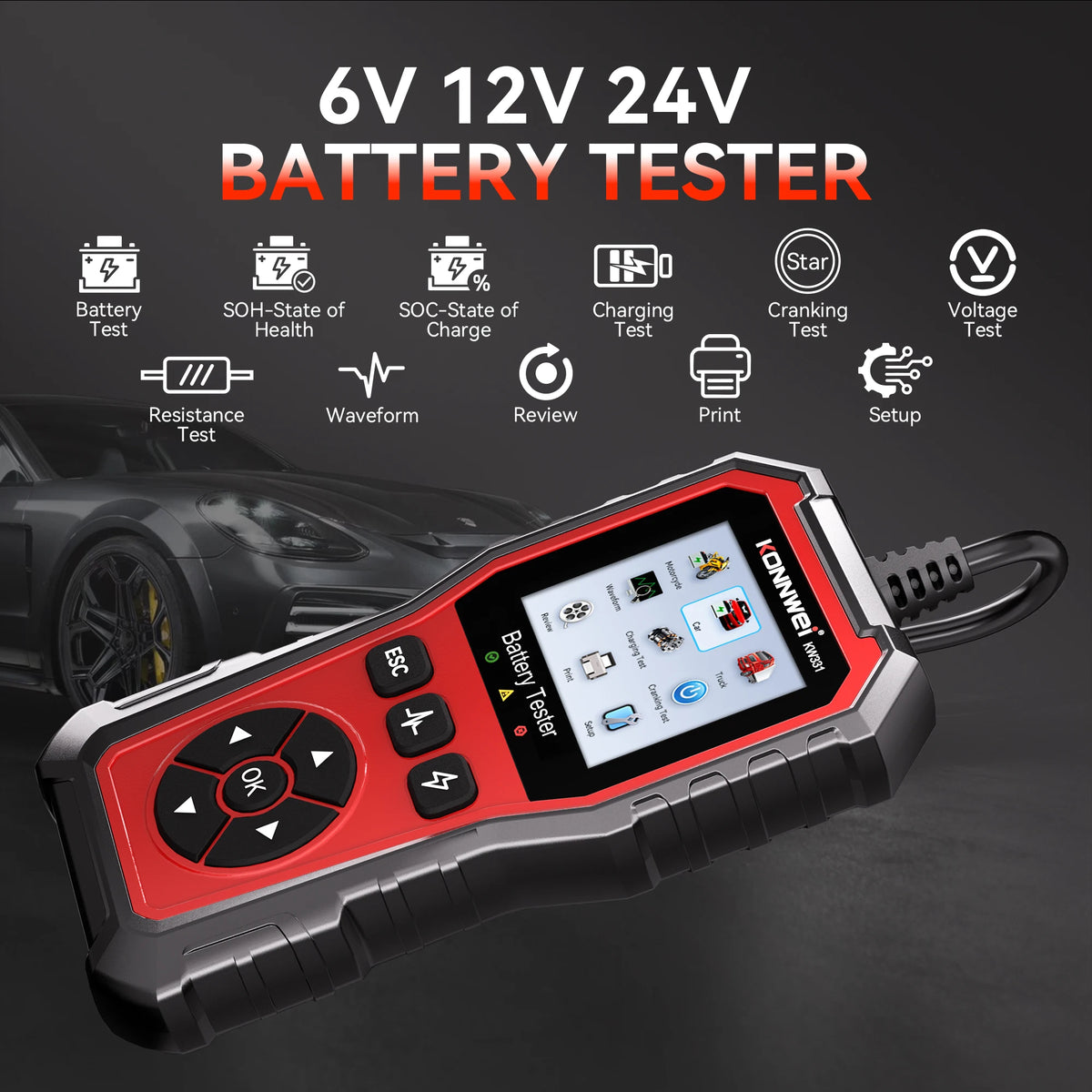 2026 KONNWEI KW331 Professional Car Battery Tester 6V 12V 24V AMG/EFB/GEL Battery Cra alternate view