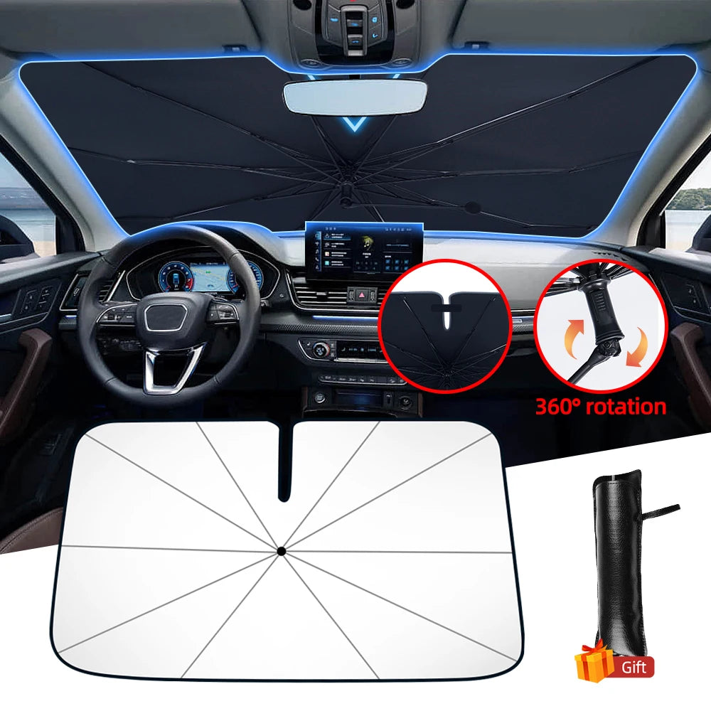 Car Windshield Sunshade Umbrella with 360° Rotation Handle